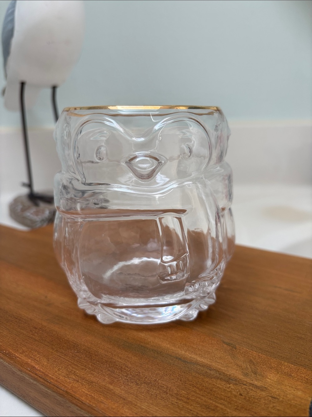 Anthropologie Clear Penguin Glass Tumbler with Gold Rim
